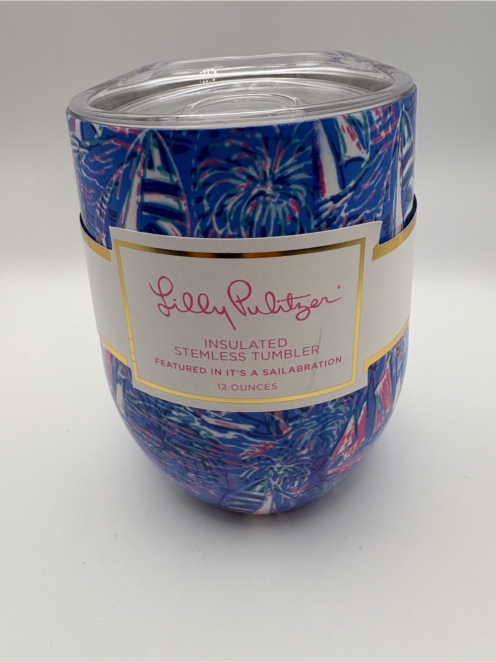 Lilly Pulitzer Blue & Pink Nautical Print Insulated Stemless Tumbler
